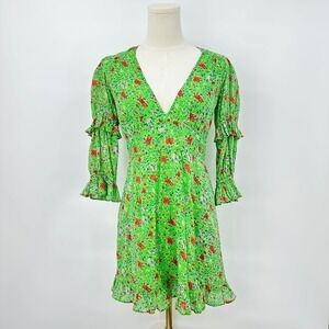 Banjanan Floral Masie Babydoll Mini Dress XS Green Regency Y2K Coquette Hippie